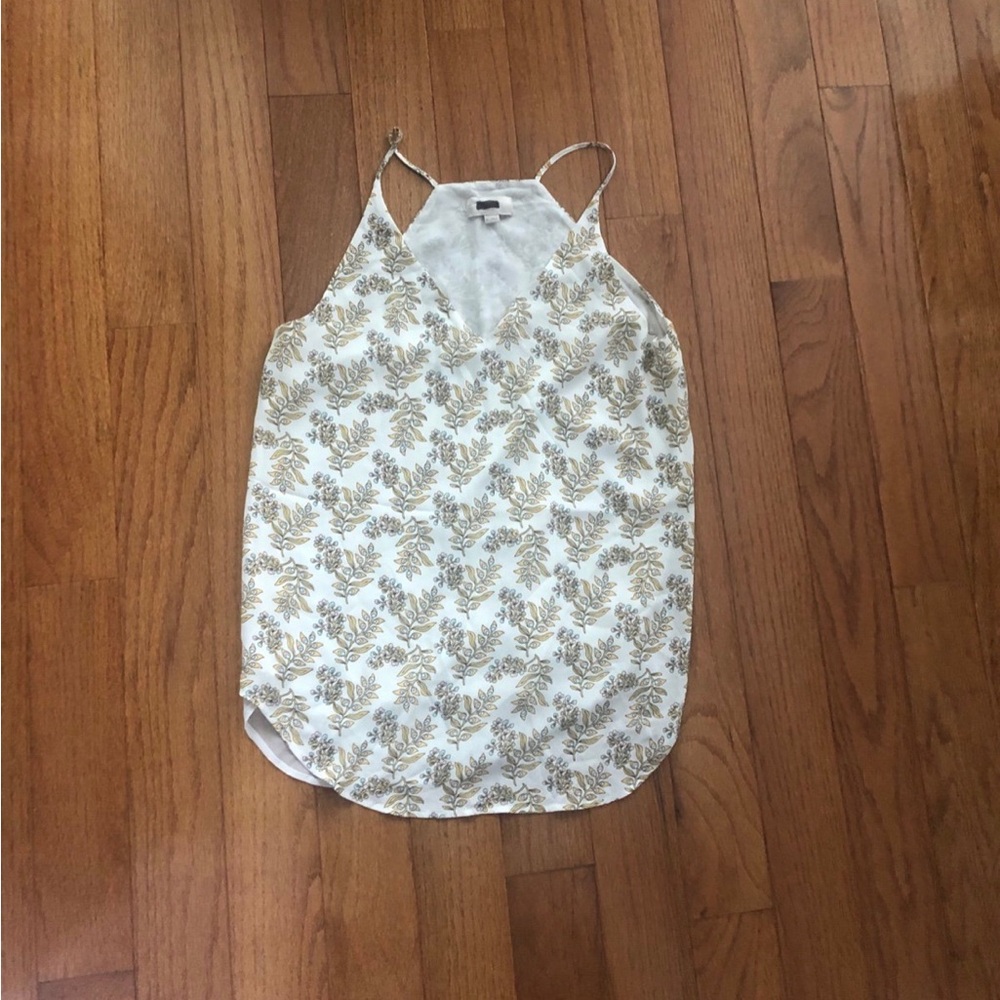 NWOT LOFT Floral white tan blue camisole spaghetti strap flowy v neck top XS - Picture 2 of 7